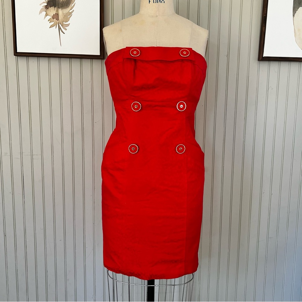 Muse Brand Military Style Strapless Bodycon Red Mini Dress